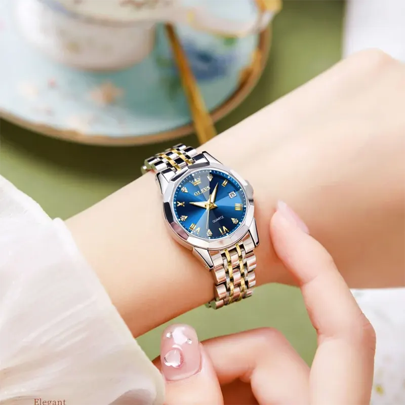 Olevs Blue Dial Two-tone Ladies Watch | 9931